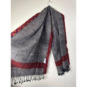 Noonday Collection 100% Wool Scarf Red Gray Geometric Aztec tassel Southwestern